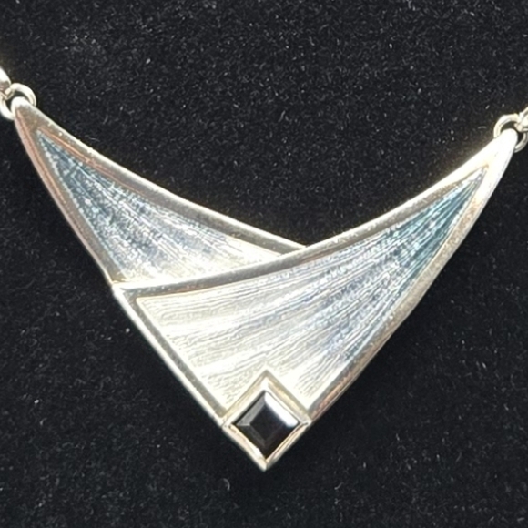 Nicky Butler Sterling Silver Necklace Trianglar Blue White Pendant Black Onyx - Picture 6 of 10